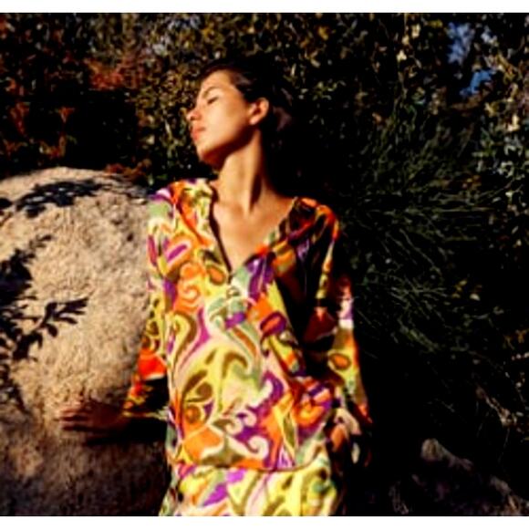 Zara Oversized Colorful V-Neck Long Sleeve Semi-Sheer Top Size XS Yellow Purple - Picture 1 of 9